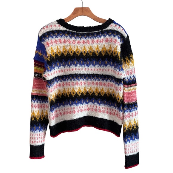 FREE PEOPLE Women’s Best Day Ever Sweater Size L Patchwork Alpaca - Picture 9 of 16